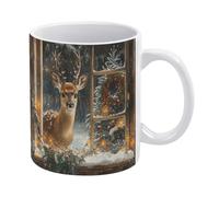 Mug Christmas Reindeer with Handle Porcelain Coffee Mug Stylish Hot Drink Cup for Men Kitchen Friends