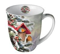 Mug Christmas Robin in Wintry Bird House Porcelain Motif Mug for the Table and as a Gift 0.4 L x H 10.5 cm