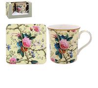 Mug Coaster Set Cream Floral Flower Vintage Morris Kilburn Design Style Ceramic