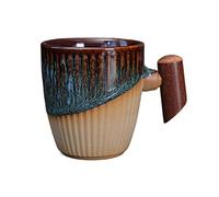 Mug Coffee Cup,Mugs Coarse Pottery Coffee Cup Retro Wooden Handle Mug Unique Ceramic Tea Cup with Ceramic Glaze Perfect for Tea,Latte,Hot Beverage Cups(A)(D)