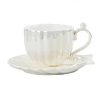 Mug Coffee Cup Pearl Shell Ceramic Exquisite Coffee Cup and Saucer Set for Afternoon Tea Cup 240ML Birthday Gift Home Decor (White)