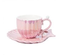 Mug Coffee Cup Pearl Shell Ceramic Exquisite Coffee Cup and Saucer Set for Afternoon Tea Cup 240ML Birthday Gift Home Decor (Pink)