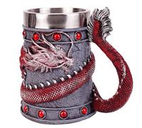 Mug - Coffee Cups - Wine Glasses, 3D Coffee Mugs Stainless Steel Viking Gifts, for Men Beer Mugs, for Father, Husband Water Glasses, Tea Cup(Red)