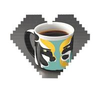 Mug Coffee Print Building Brick Block Puzzle - Heart Shaped Picture Puzzles, Wooden Picture Jigsaw Puzzles