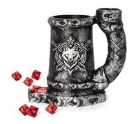 Mug Dice Tower - Dice Rolling Tower,(7PCS D20 Dice Set Included) for DND Gift and Dungeons and Dragon, Tabletop Games, Drink Holder, Tavern Style Board Game Roller (Black)
