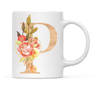 Mug English Garden Petals Monogram Letter Cups Anniversary 2PCS-330ML | Durable Coffee Cups Novelty Tea & Coffee Mugs Birthday Fans