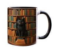 Mug for Coffee,380ml Cat Theme Drinkware | Ceramic Cup Bookshelf Reading Mug | Hot Cold Beverages Home Camping Dorm Hotel Apartment Animal Lovers Writers