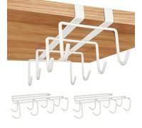 Mug Holder Under Cabinet,2pcs Coffee Mug Organizer for Kitchen,Fit for 1 Inch Thickness Shelf or Less,Nail Free Adhesive Coffee Cups Holder Hanger for Cups/Kitchen Utensils/Keys Storage (White)