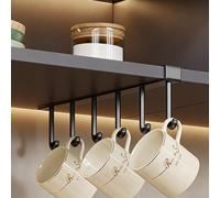 Mug Holder Under Cabinet Cup Rack Organizer with 5 Hooks Under Shelf Hanger No Drilling Drying Cupboard Storage for Kitchen(1pc Black)