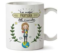 (Mug in Spanish) Teacher Original cups of coffee and breakfast to give to professional workers - The best Teacher in the world - Ceramic 350 ml