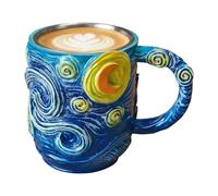 Mug Isotherme Artistique Nuit Étoilée - Mug à Café en Acier Inoxydable 304 Double Paroi - Sculpture Relief 3D Peinte à la Main - Gobelet Thermique Rétro avec pour Bureau, Maison et Cadeau