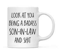 Mug Look at You Being a Badass Son-in-Law Mugs Gamers 2PCS-330ML | Funny Drinking Cups Fade-Resistant Tea Cup Colleague Christmas