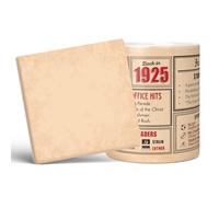 Mug Monster - 100th Birthday Gift - Back in 1925 in This Year Mug, Present for Men and Women, 20oz White Ceramic Giant Mug & Coaster