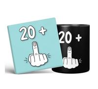 Mug Monster - 21st Birthday Mug, I Am 20 + 1, Gift for 21 Year Old, Novelty Cup - Ceramic Coffee Beaker/Cup, Gift for Men or Women, Extra Large and Giant Available, 11oz Black & Coaster