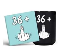 Mug Monster - 37th Birthday Mug, I Am 36 + 1, Gift for 37 Year Old, Novelty Cup - Ceramic Coffee Beaker/Cup, Gift for Men or Women, Extra Large and Giant Available, 15oz Black & Coaster