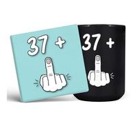 Mug Monster - 38th Birthday Mug, I Am 37 + 1, Gift for 38 Year Old, Novelty Cup - Ceramic Coffee Beaker/Cup, Gift for Men or Women, Extra Large and Giant Available, 15oz Black & Coaster