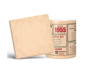 Mug Monster - 71st Birthday Gift - Back in 1955 in This Year Mug, Present for Men and Women, Birthday Gifts for Women, Birthday Gifts for Men, 71st Anniversary Present, 11oz White Mug & Coaster