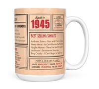 Mug Monster - 80th Birthday Gifts for Men - Back in 1945 in This Year Mugs, Unusual 80th Birthday Gifts for Women, Wedding Anniversary Present, 15oz Large White Ceramic Coffee Mug