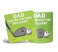 Mug Monster - Dad You're Putting Brilliant Mug, Funny Golf Themed Fathers Day Gift - Ceramic Coffee Mug/Cup, Gift for Men or Women, Extra Large and Giant Mug Available, 20oz White Mug & Coaster