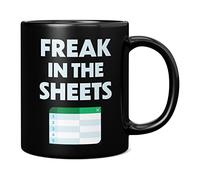 Mug Monster - Freak in The Sheets Excel Mug, Funny Spreadsheet Gift for Accountant - Ceramic Coffee Mug/Cup, Gift for Men or Women, Extra Large and Giant Mug Available, 11oz Black Mug