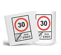 Mug Monster - Funny 30th Birthday Mug, 30 Speed Limit, 20 Zone Ends, Joke Present - Ceramic Coffee Mug/Cup, Gift for Men or Women, Extra Large and Giant Mug Available, 15oz White Mug & Coaster