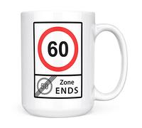 Mug Monster - Funny 60th Birthday Mug, 60 Speed Limit, 50 Zone Ends, Joke Present - Ceramic Coffee Mug/Cup, Gift for Men or Women, Extra Large and Giant Mug Available, 15oz White Mug