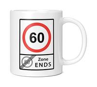 Mug Monster - Funny 60th Birthday Mug, 60 Speed Limit, 50 Zone Ends, Joke Present - Ceramic Coffee Mug/Cup, Gift for Men or Women, Extra Large and Giant Mug Available, 11oz White Mug