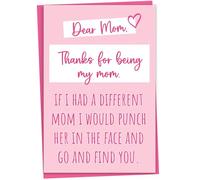 Mug Monster Funny Birthday or Mothers Day Card for Mom, Dear Mom Thanks for Being My Mom, Birthday Card Mom, Rude Card for Mom, Rude Mothers Day Card for Mom, 5 x 7 inch