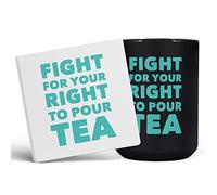 Mug Monster - Funny Mug - Fight for Your Right to Pour Tea, Novelty Joke Gift - Ceramic Coffee Cup, Gift for Men or Women, Extra Large and Giant Available, 15oz Black & Coaster