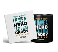 Mug Monster - I Have A Hero I Call Him Daddy Mug, Father's Day Gift from Young Son - Ceramic Coffee Cup, Gift for Men or Women, Extra Large and Giant Available, 11oz Black & Coaster