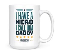 Mug Monster - I Have A Hero I Call Him Daddy Mug, Father's Day Gift from Young Son - Ceramic Coffee Mug/Cup, Gift for Men or Women, Extra Large and Giant Mug Available, 15oz White Mug