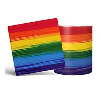 Mug Monster - Painted Effect Gay Pride Flag Mug, LGBT LGBTQ Gift, Rainbow Flag Cup - Ceramic Coffee Cup, Gift for Men or Women, Extra Large and Giant Available, 11oz White & Coaster