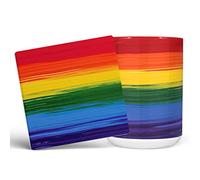 Mug Monster - Painted Effect Gay Pride Flag Mug, LGBT LGBTQ Gift, Rainbow Flag Cup - Ceramic Coffee Cup, Gift for Men or Women, Extra Large and Giant Available, 15oz White & Coaster