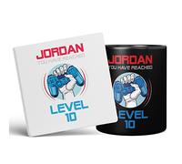 Mug Monster - Personalised 10th Birthday Gift, You Have Reached Level 10 Gamer Mug - Ceramic Coffee Cup, Gift for Boys or Girls, Extra Large and Giant Available, 11oz Black & Coaster