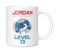 Mug Monster - Personalised 13th Birthday Gift, You Have Reached Level 13 Gamer Mug - Ceramic Coffee Cup, Gift for Boys or Girls, Extra Large and Giant Available, 11oz White