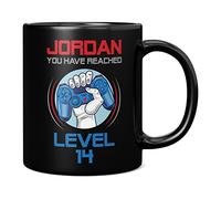 Mug Monster - Personalised 14th Birthday Gift, You Have Reached Level 14 Gamer Mug - Ceramic Coffee Mug/Cup, Gift for Boys or Girls, Extra Large and Giant Mug Available, 11oz Black Mug