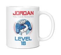 Mug Monster - Personalised 18th Birthday Gift, You Have Reached Level 18 Gamer Mug - Ceramic Coffee Mug/Cup, Gift for Boys or Girls, Extra Large and Giant Mug Available, 20oz White Mug