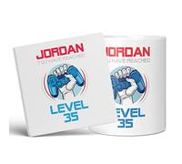 Mug Monster - Personalised 35th Birthday Gift, You Have Reached Level 35 Gamer Mug - Ceramic Coffee Cup, Gift for Men or Women, Extra Large and Giant Available, 20oz White & Coaster
