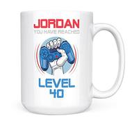 Mug Monster - Personalised 40th Birthday Gift, You Have Reached Level 40 Gamer Mug - Ceramic Coffee Cup, Gift for Men or Women, Extra Large and Giant Available, 15oz White