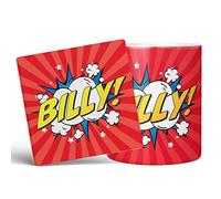 Mug Monster - Personalised Name Mug, Comic Super Hero Customised Gift with Text - Ceramic Coffee Cup, Gift for Men or Women, Extra Large and Giant Available, 20oz White & Coaster, Red