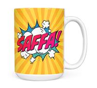 Mug Monster - Personalised Name Mug, Comic Super Hero Customised Gift with Text - Ceramic Coffee Cup, Gift for Men or Women, Extra Large and Giant Available, 15oz White, Yellow