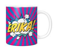 Mug Monster - Personalised Name Mug, Comic Super Hero Customised Gift with Text - Ceramic Coffee Cup, Gift for Men or Women, Extra Large and Giant Available, 20oz White, Blue/Pink