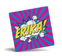 Mug Monster - Personalised Name Mug, Comic Super Hero Customised Gift with Text - Ceramic Coffee Cup, Gift for Men or Women, Extra Large and Giant Available, Coaster, Blue/Pink