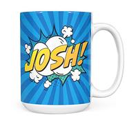 Mug Monster - Personalised Name Mug, Comic Super Hero Customised Gift with Text - Ceramic Coffee Cup, Gift for Men or Women, Extra Large and Giant Available, 15oz White, Blue