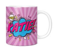 Mug Monster - Personalised Name Mug, Comic Super Hero Customised Gift with Text - Ceramic Coffee Cup, Gift for Men or Women, Extra Large and Giant Available, 20oz White, Purple