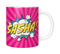 Mug Monster - Personalised Name Mug, Comic Super Hero Customised Gift with Text - Ceramic Coffee Cup, Gift for Men or Women, Extra Large and Giant Available, 20oz White, Pink