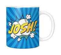 Mug Monster - Personalised Name Mug, Comic Super Hero Customised Gift with Text - Ceramic Coffee Cup, Gift for Men or Women, Extra Large and Giant Available, 20oz White, Blue