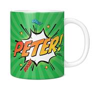 Mug Monster - Personalised Name Mug, Comic Super Hero Customised Gift with Text - Ceramic Coffee Cup, Gift for Men or Women, Extra Large and Giant Available, 20oz White, Green