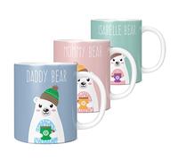 Mug Monster - Personalised Set of Family Christmas Mugs, Polar Bear Design with Customised Name, Perfect for Hot Chocolate, Xmas Stocking Filler, Christmas Eve Box Fillers for Kids and Adults, 3-Pack
