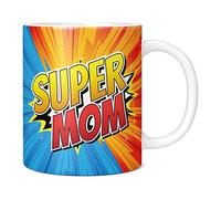 Mug Monster - Super Mom Mug, Mothers Day Gift, Birthday Gift for Mum, New Mum Gifts - Ceramic Coffee Cup, Present for Men or Women, Extra Large and Giant Available, 11oz White